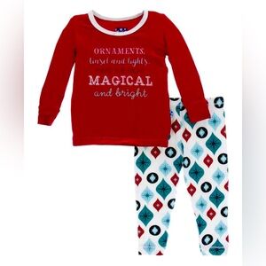 NWT Kickee Pants Size 2T Holiday Sleeve Pajama Set, Natural Vintage Ornaments